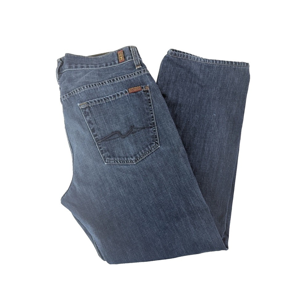 7 For All Mankind Austyn Jeans Mens 34x 30 Blue Denim Mid Rise Wide Leg‎